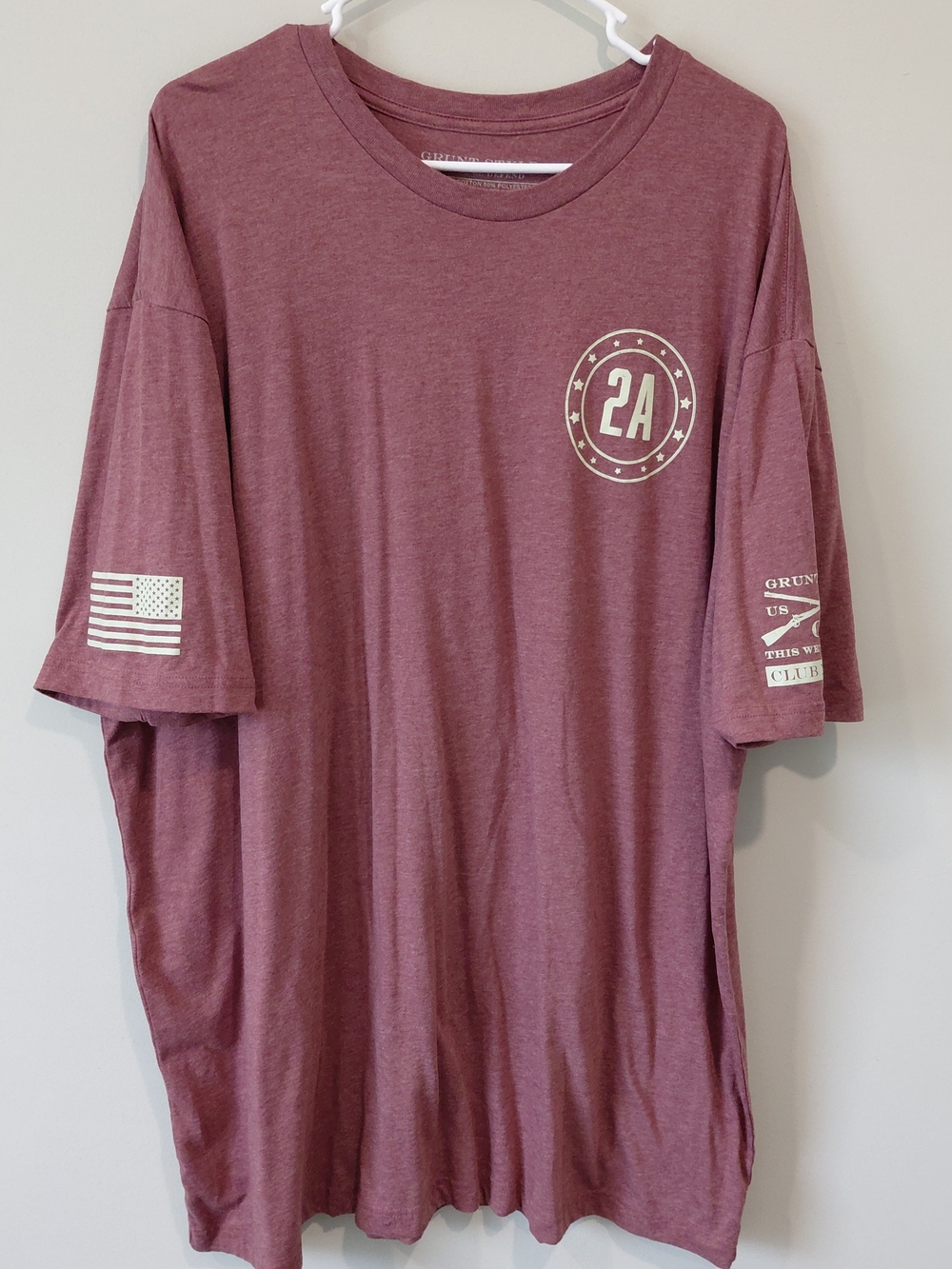 Grunt Style Men's Short-Sleeve Tee in Dusty Maroon with 2A Chest Graphic